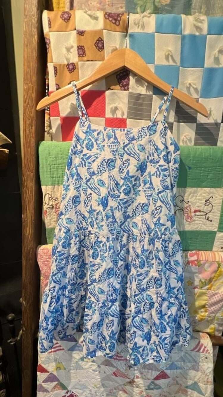 Lilly Pulitzer Blue Seashells XS Dress, Size XXS, White and Blue Seashell Print,